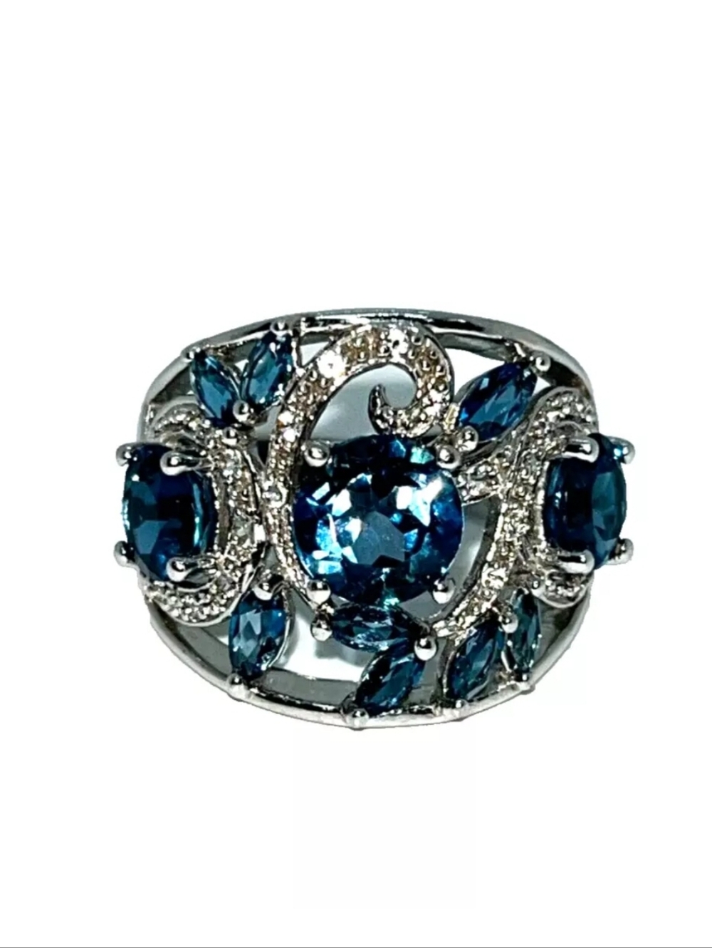 Natural London Blue Topaz Ring Rhodium Sterling Silver Size 7! New - Picture 13 of 13